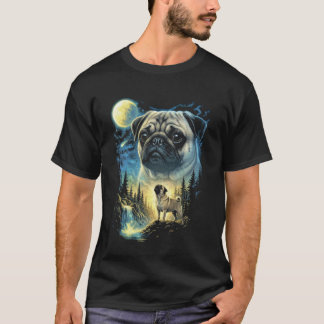 Pug Howling to The Moon Meme Funny 90's Pug Dog Lo Tシャツ