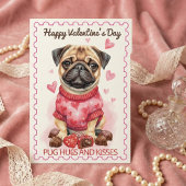 Pug Hugs and Kisses Adorable Valentine's Day カード