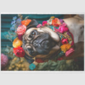 Pug in花模様4 Decopage紙 薄葉紙 (正面)