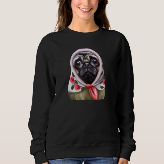 Pug in Babushka, Pug Design for Pug Lovers, Polish スウェットシャツ (正面)