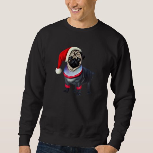 Pug in Christmas Costume Dog Santa Pet Holiday De スウェットシャツ (正面)