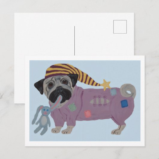 Pug in PJs  ポストカード (正面/裏面)