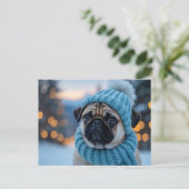 Pug in Winter Wonderland,クリスマスカード シーズンポストカード (スタンド正面)
