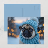 Pug in Winter Wonderland,クリスマスカード シーズンポストカード (正面/裏面)