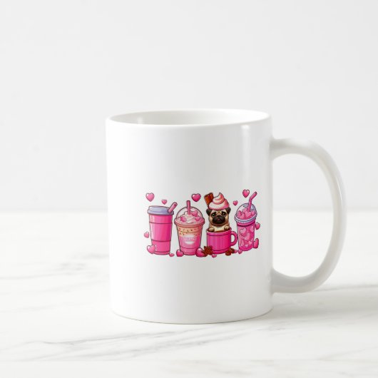 Pug Inside Cup Coffees Lover Valentines Day Heart  コーヒーマグカップ (右)
