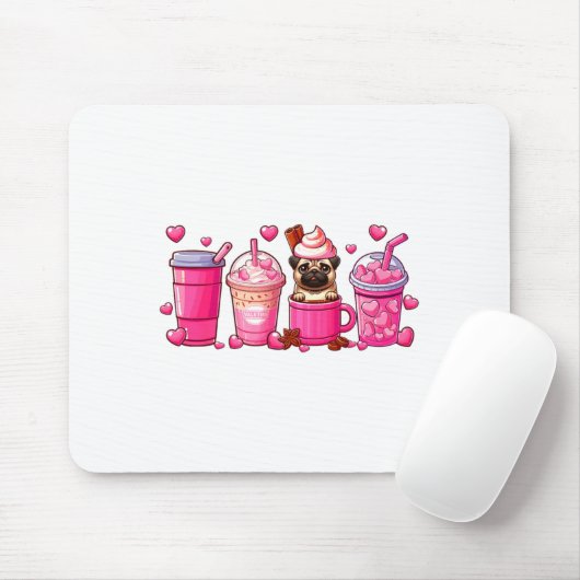 Pug Inside Cup Coffees Lover Valentines Day Heart  マウスパッド (マウス)