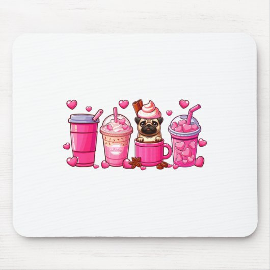 Pug Inside Cup Coffees Lover Valentines Day Heart  マウスパッド (正面)
