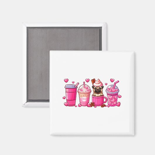 Pug Inside Cup Coffees Lover Valentines Day Heart  マグネット (正面/裏面)