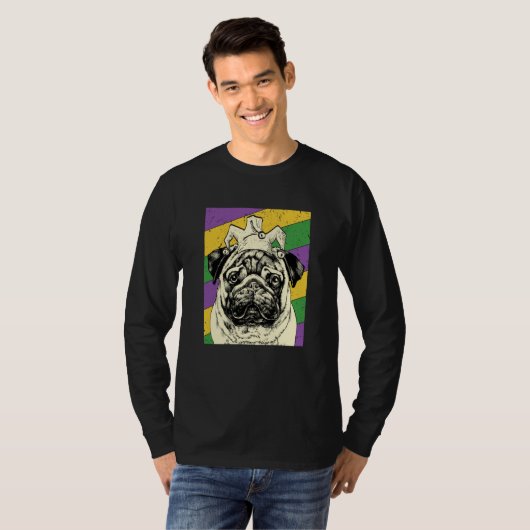 Pug Jester Mardi Gras Dog Mom or Dad Tシャツ (正面フル)