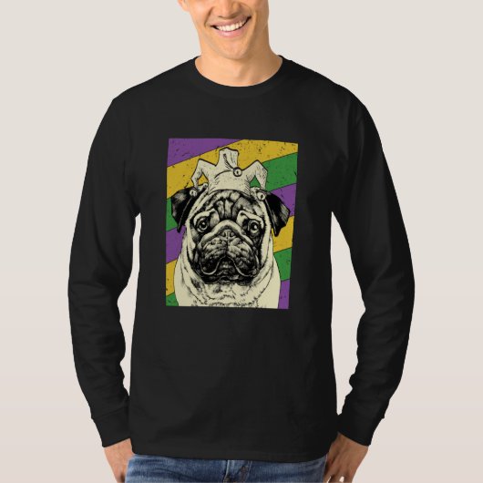 Pug Jester Mardi Gras Dog Mom or Dad Tシャツ (正面)