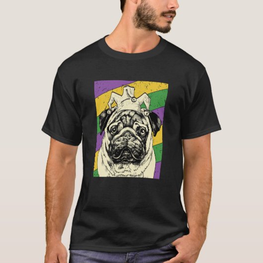 Pug Jester Mardi Gras Dog Mom or Dad Tシャツ (正面)