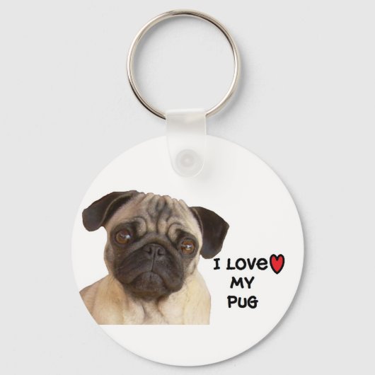 Pug Keychain「I love my Pug」 キーホルダー (正面)
