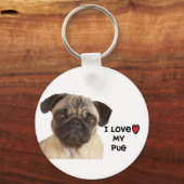 Pug Keychain「I love my Pug」 キーホルダー (正面)