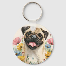 Pug Keychain – Watercolor キーホルダー