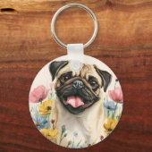 Pug Keychain – Watercolor キーホルダー (裏面)