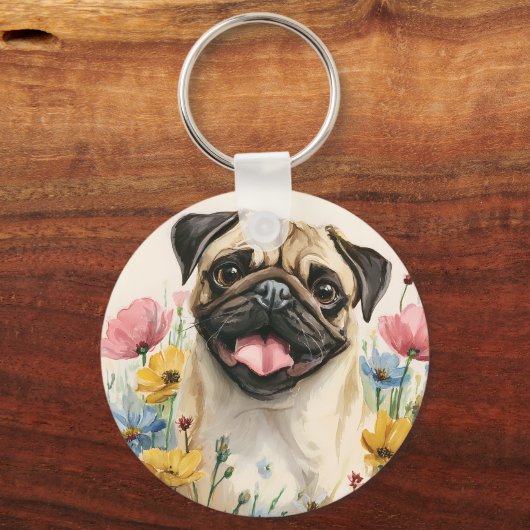 Pug Keychain – Watercolor キーホルダー (裏面)