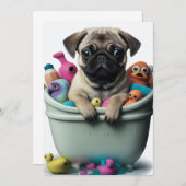 Pug Life:浴槽でのソーピーの冒険 招待状 (正面/裏面)