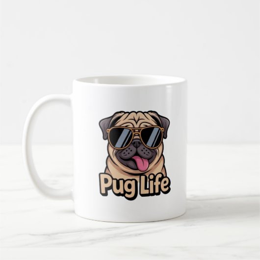Pug Life Funny Pug Sunglasses Coffee Mug Pug Lover コーヒーマグカップ (左)