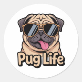 Pug Life Funny Pug Sunglasses Sticker Pug Lover Gi ラウンドシール