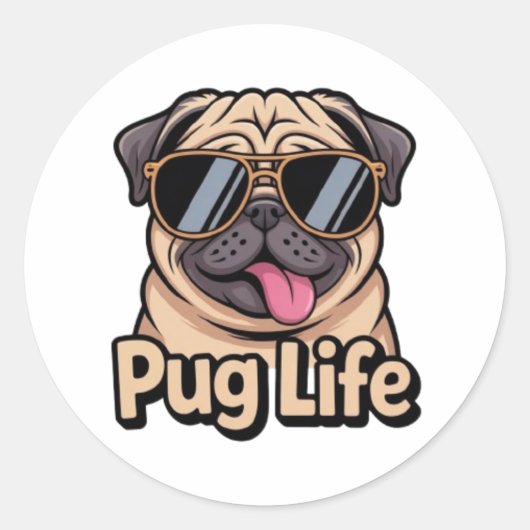 Pug Life Funny Pug Sunglasses Sticker Pug Lover Gi ラウンドシール (正面)