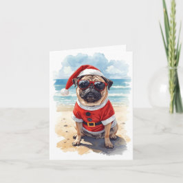 Pug Life, Santa Style – Christmas at the Beach カード