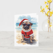 Pug Life, Santa Style – Christmas at the Beach カード (黄色い花)