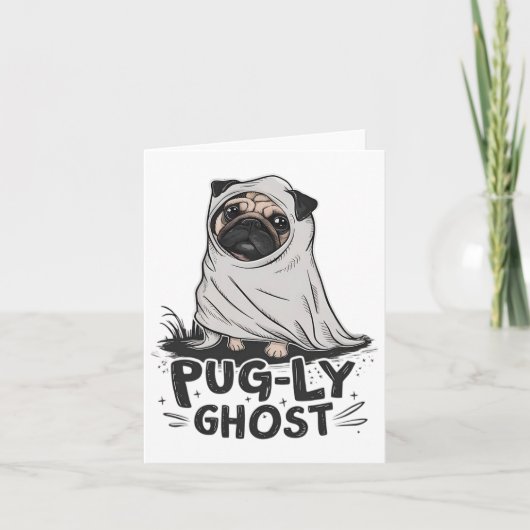 Pug-ly Ghost Funny Dog Puns Halloween Pug Owners S カード (正面)