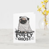 Pug-ly Ghost Funny Dog Puns Halloween Pug Owners S カード (黄色い花)