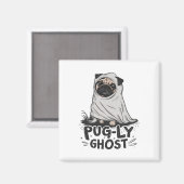 Pug-ly Ghost Funny Dog Puns Halloween Pug Owners S マグネット (正面/裏面)