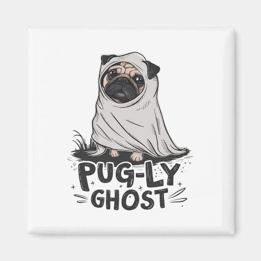 Pug-ly Ghost Funny Dog Puns Halloween Pug Owners S マグネット (正面)