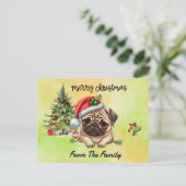 Pug Merry Christmas watercolor ポストカード (スタンド正面)