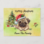 Pug Merry Christmas watercolor ポストカード (正面)