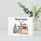 Pug Merry Christmas watercolor Postcard ポストカード (スタンド正面)