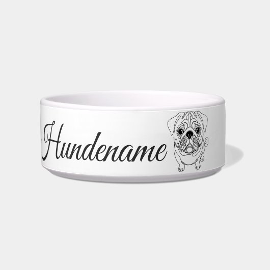 Pug Minimalist Line Art personalized bowl ボウル (正面)