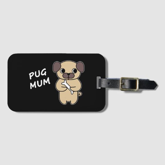 PUG MUM – 黒 ラゲッジタグ (正面横)