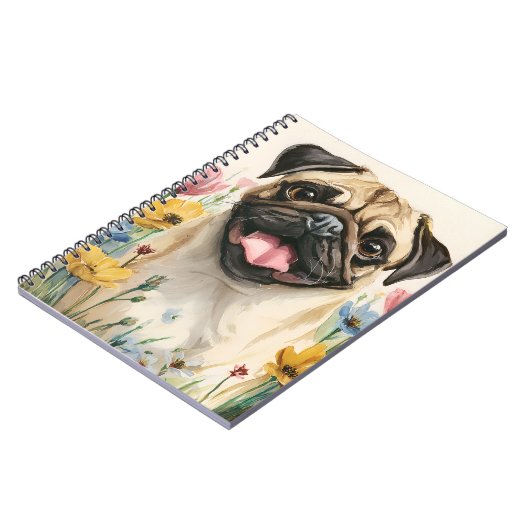 Pug Notebook – Watercolor ノートブック (左側)
