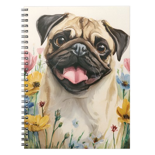Pug Notebook – Watercolor ノートブック (正面)
