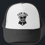Pug Off | Funny Pun Humor For Pug Lovers キャップ<br><div class="desc">Pug Off! This adorable illustration features a cute pug dog rocking a pair of sunglasses and a t-shirt with a sassy dog paw giving the middle finger. This design is perfect for anyone who loves their pug dog and wants to show their rebellious side. Whether you're a proud pug owner...</div>
