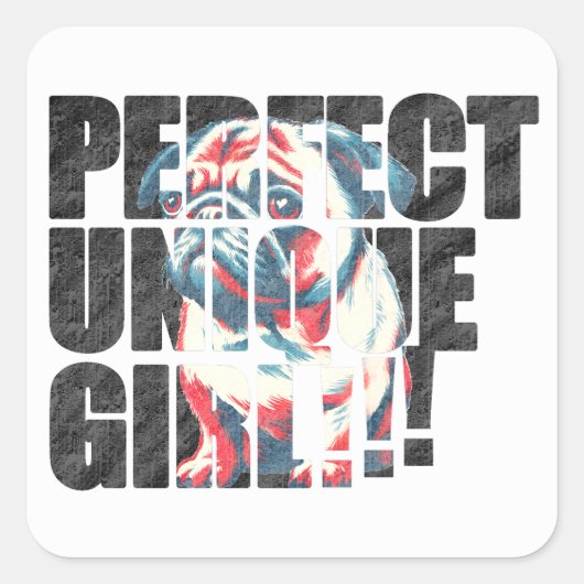 PUG-PERFECT UNIQUE GIRL-black スクエアシール (正面)