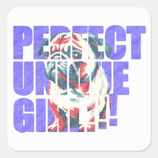 PUG-PERFECT UNIQUE GIRL-blue スクエアシール (正面)