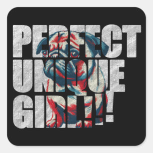 PUG-PERFECT UNIQUE GIRL-white スクエアシール