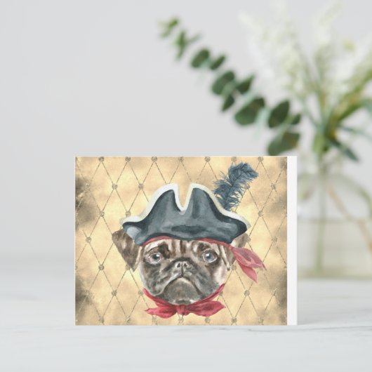 Pug Pirateはがきを黒く塗る ポストカード (スタンド正面)