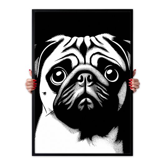 Pug Pop Art White & Black Fun Chic Aesthetic ポスター