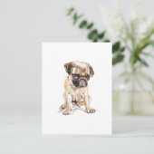 Pug Postcard – Hand Drawn Dog Illustration ポストカード (スタンド正面)