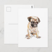Pug Postcard – Hand Drawn Dog Illustration ポストカード (正面/裏面)