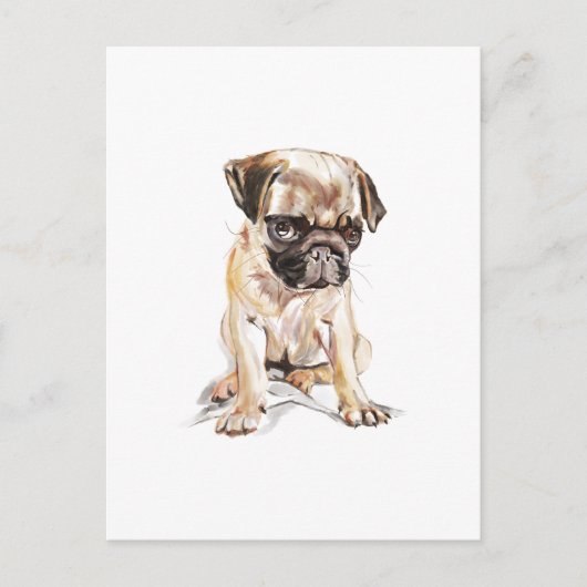 Pug Postcard – Hand Drawn Dog Illustration ポストカード (正面)