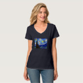 Pug、Pug恋人、星空の夜犬 Tシャツ (正面フル)