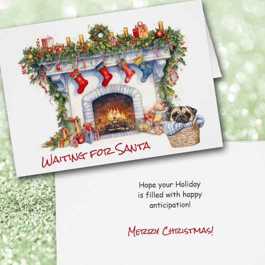 Pug Puppy Christmas Fireplace Wait for Santa