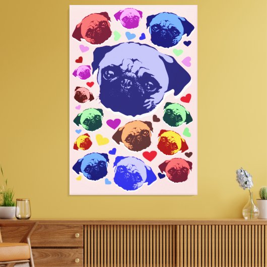 Pug Puppy Dog PopArt Retro Style キャンバスプリント (インサイチュ (リビング))