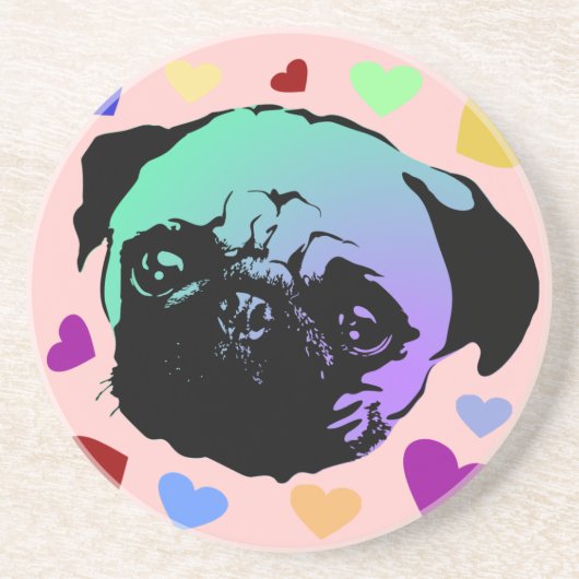 Pug Puppy Dog PopArt Retro Style コースター (正面)